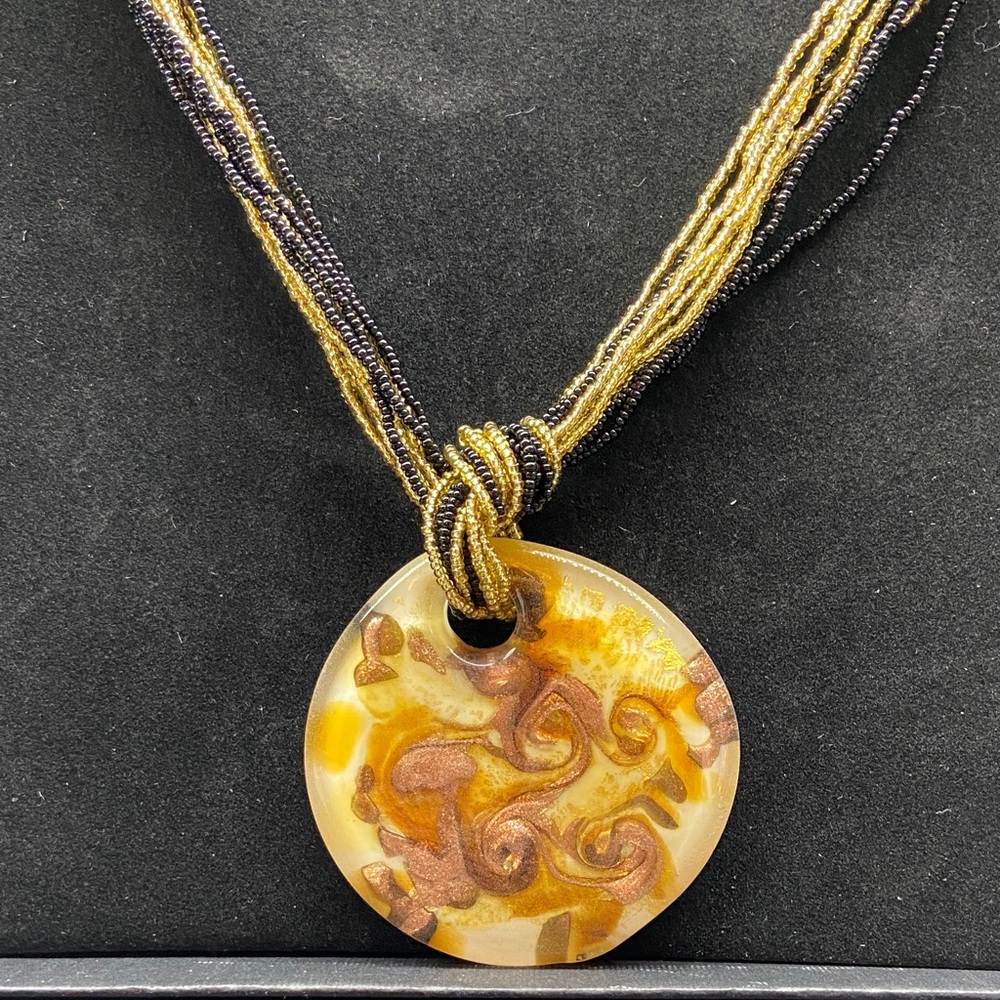 Artisan Gold and Brown Swirl Necklace